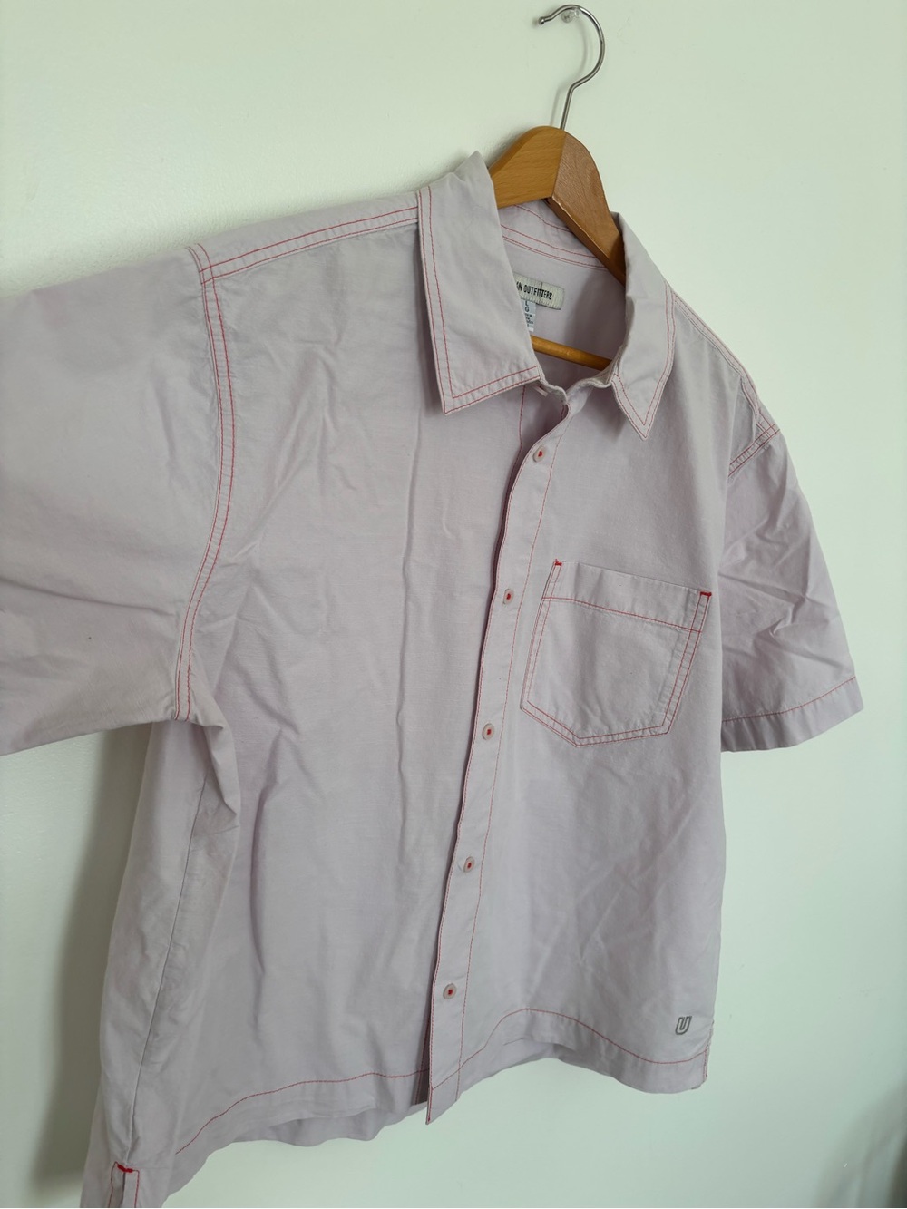 Light Pink Short-Sleeve Button-Up Crop Shirt